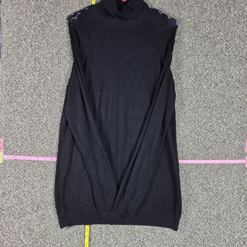 Carolyn Taylor Turtleneck Sweater Women XL Black Pointelle Shoulder Knit Top